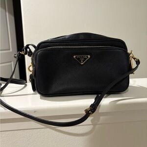 Prada Saffiano Lux Camera Case Crossbody Bag Black